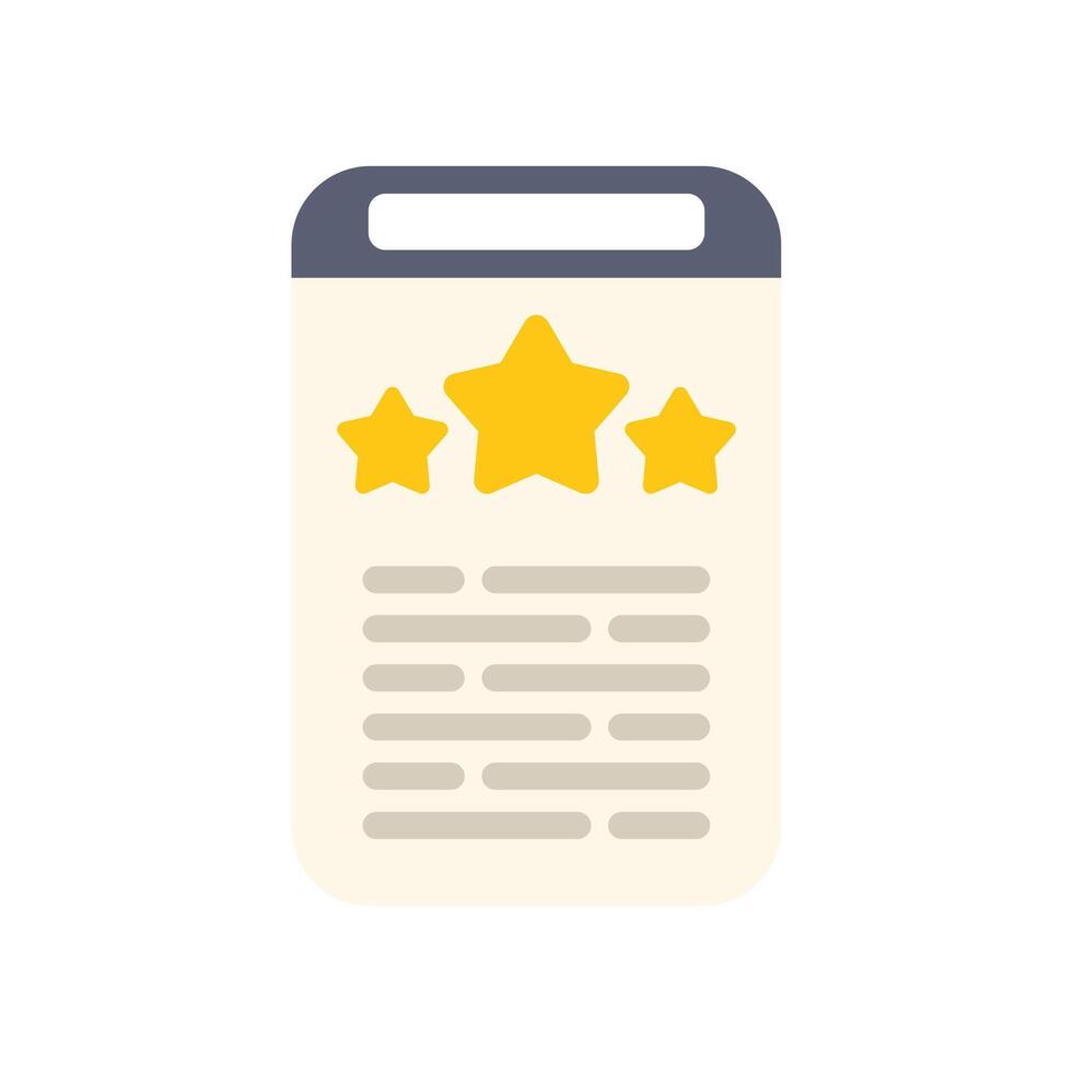 Mobile phone showing customer review with five stars rating vector