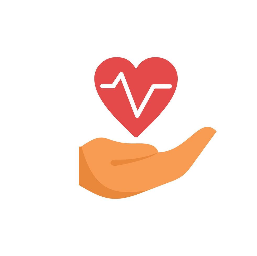 Hand holding heartbeat symbol representing healthcare and support vector