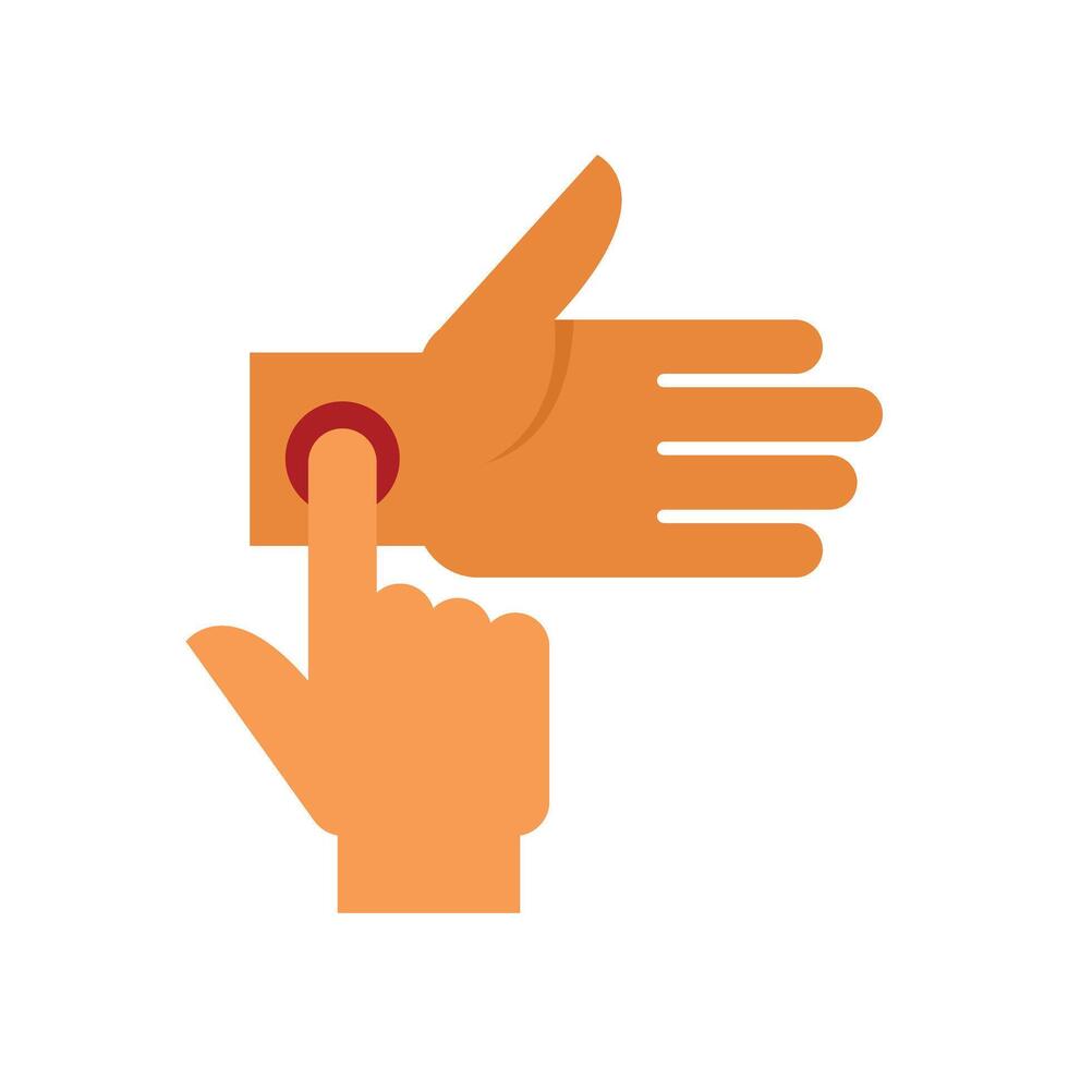 Person checking pulse on wrist with two fingers vector
