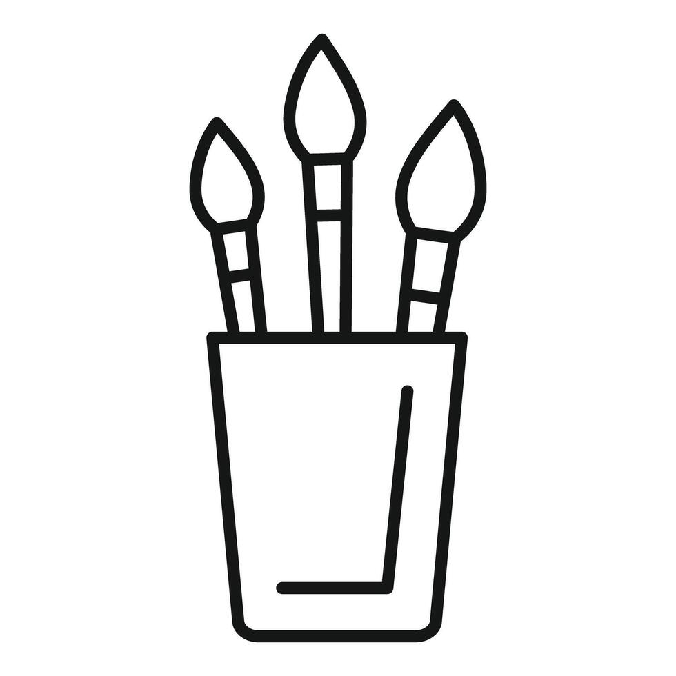 Three paintbrushes standing in a jar minimalist line art illustration vector