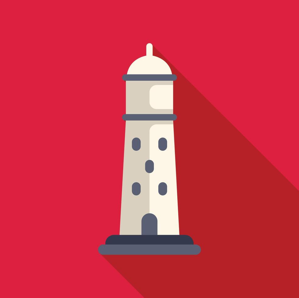 White lighthouse casting long shadow on red background vector