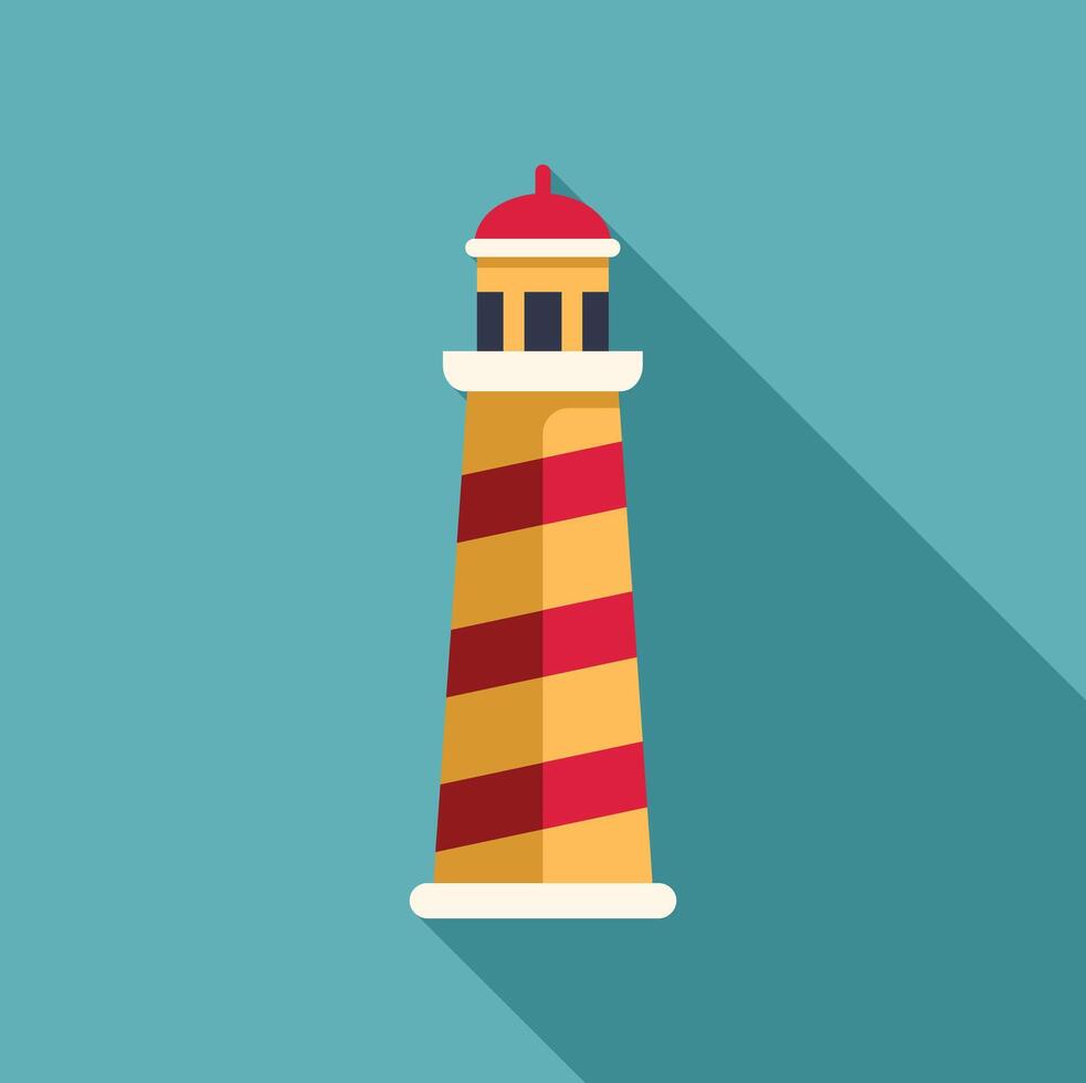 Classic striped lighthouse casting long shadow on blue background vector
