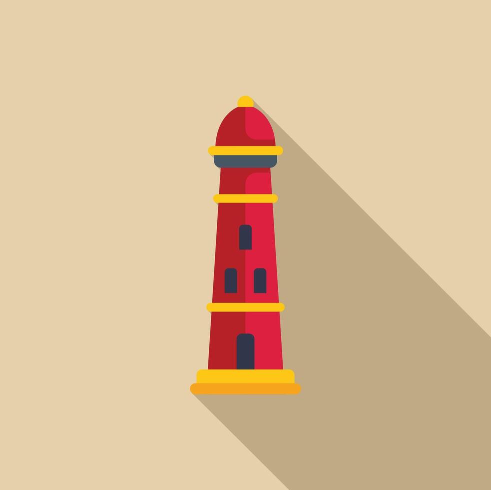 Red lighthouse casting long shadow on sunny day flat design icon vector