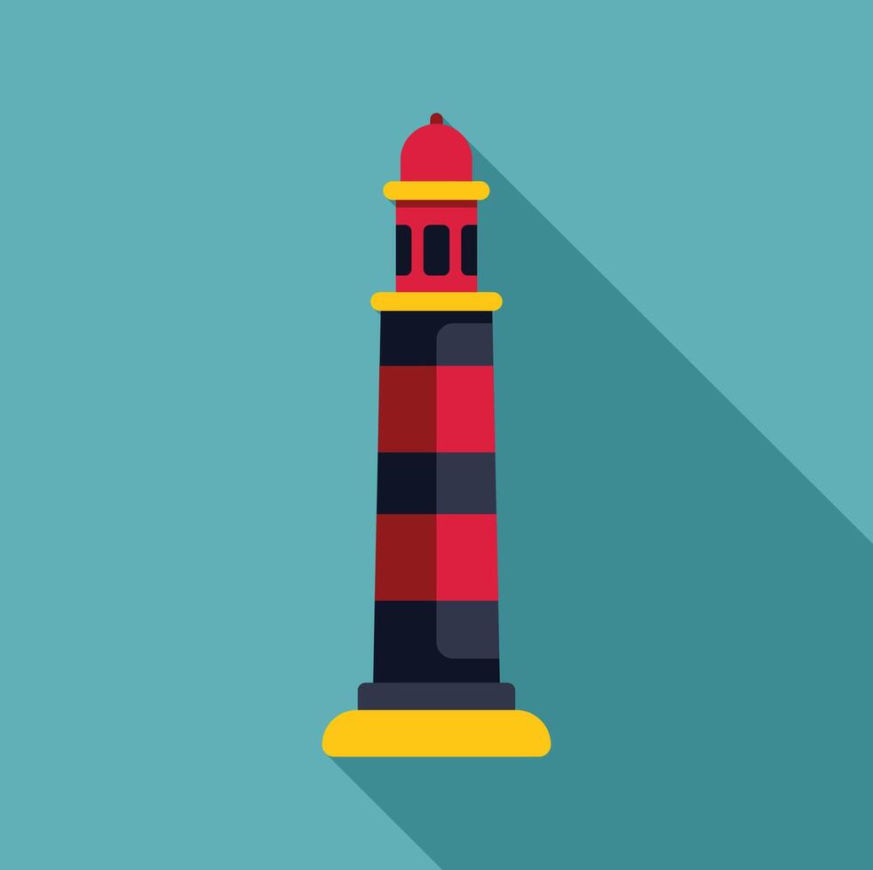 Red and black lighthouse casting long shadow on turquoise background vector