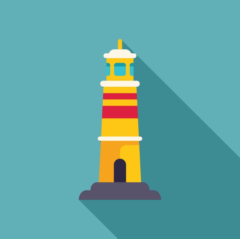 Yellow lighthouse casting long shadow on blue background vector