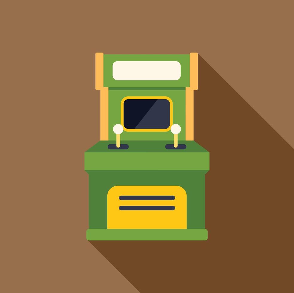 Green and yellow arcade game standing against brown background vector