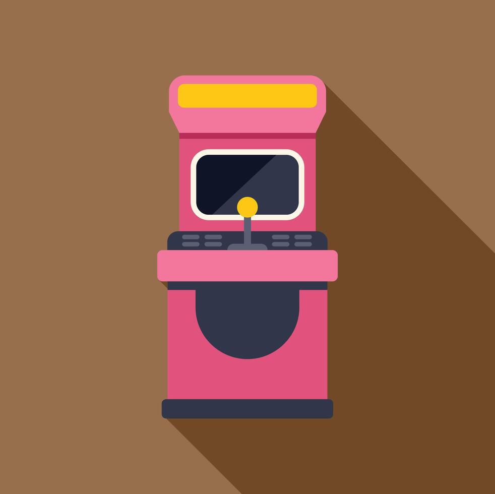 Pink arcade game machine with joystick and buttons is standing vector