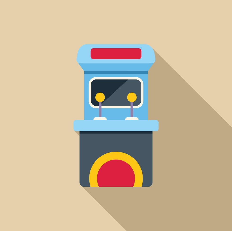 Two players standing arcade game machine with joysticks on beige background with long shadow vector