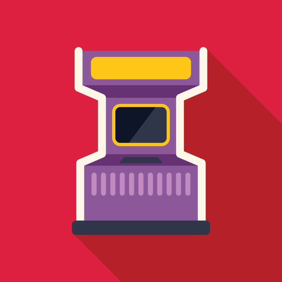 Purple arcade game console standing on red background vector