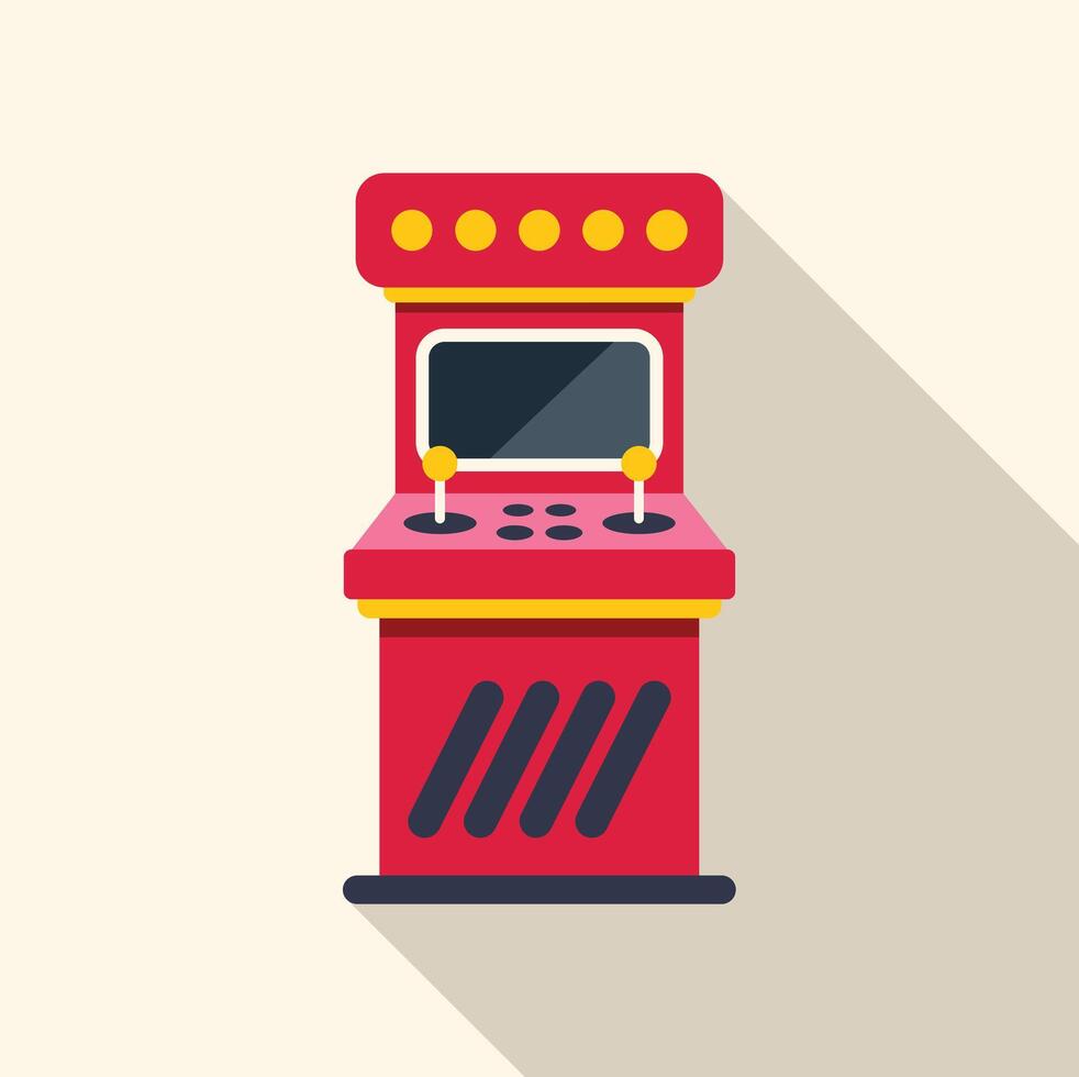 Red and yellow arcade game cabinet standing idle vector