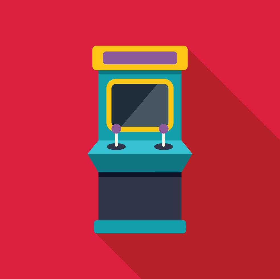 Colorful arcade game machine standing on red background vector