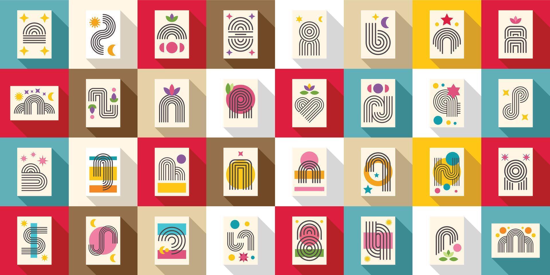 Zen arch icons set. This collection of abstract geometric posters is perfect for adding a modern and artistic touch to any wall vector