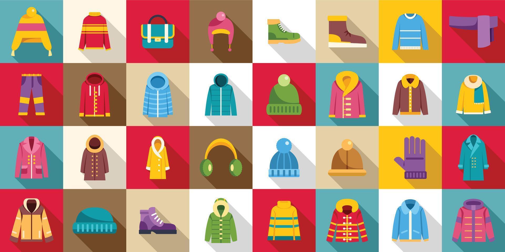 Wardrobe winter icons set. Winter clothes and accessories collection keeping people warm during cold season vector