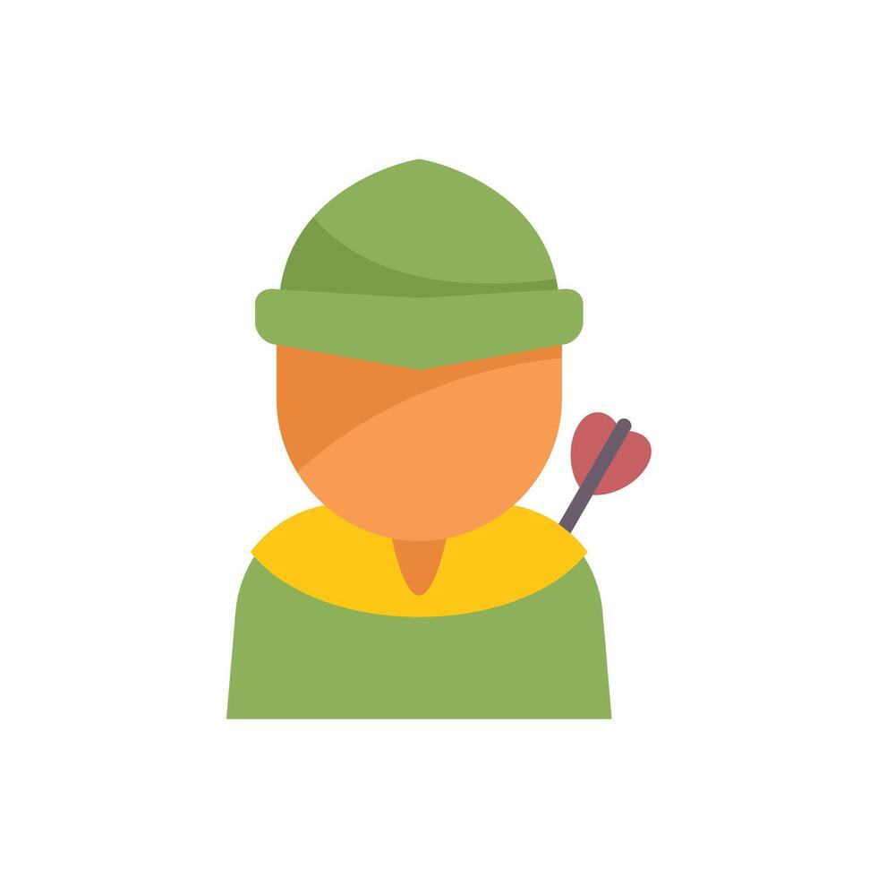 This flat icon features the legendary outlaw robin hood, symbolizing archery skills and love vector