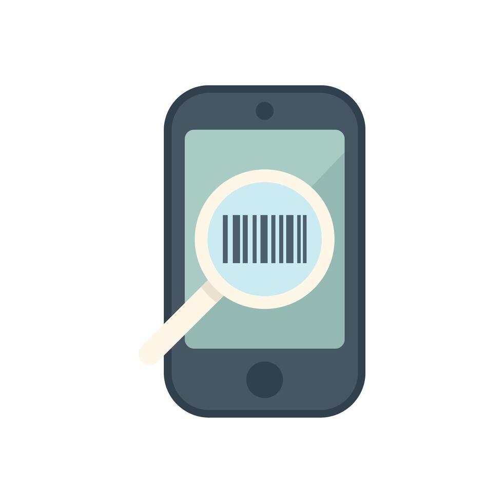 Smartphone scanning barcode with magnifying glass vector