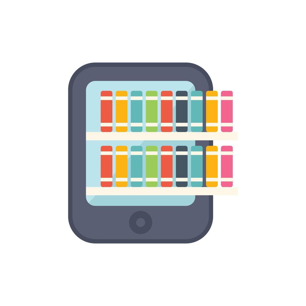 Mobile phone displaying bookshelf with colorful books for e library app vector