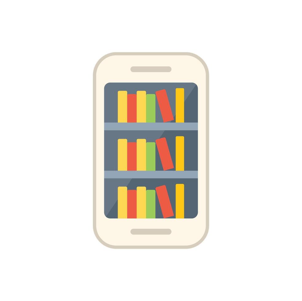Smartphone displaying bookshelf with colorful books for e library app vector