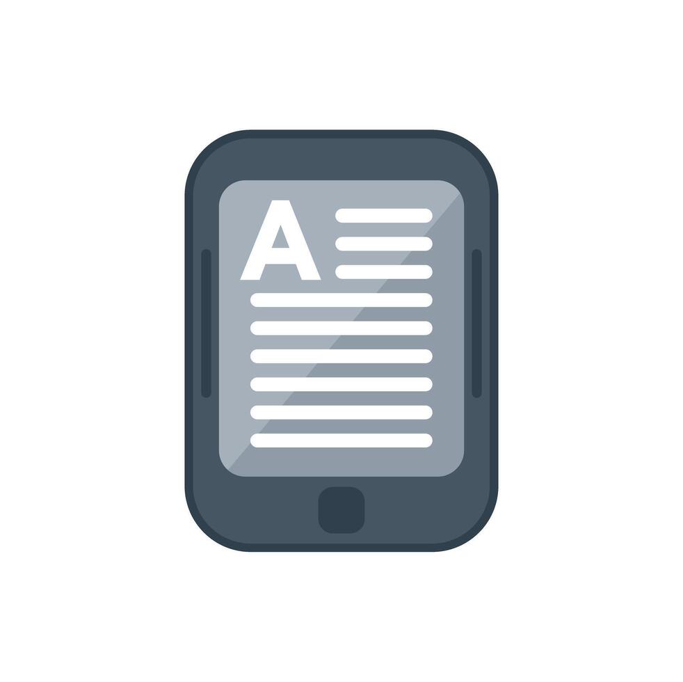 Modern e reader device displaying digital book for reading vector