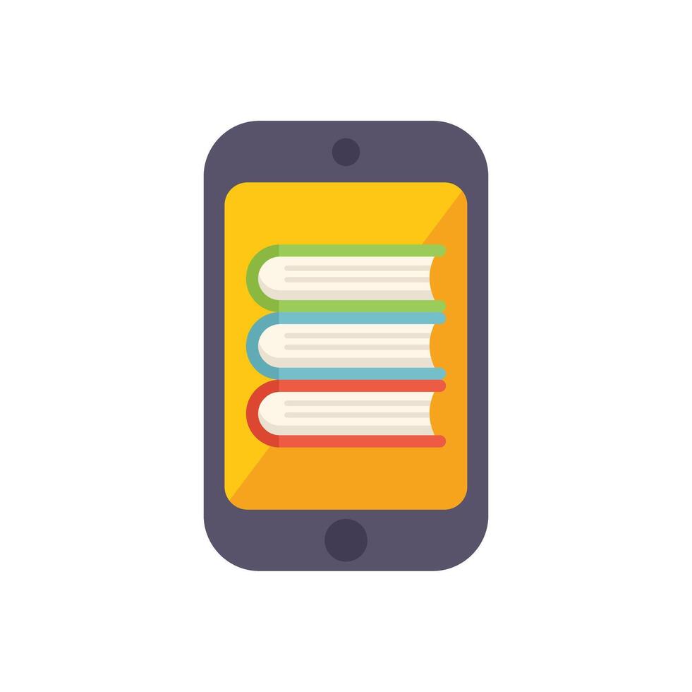 Online library app displaying stack of books for e learning vector
