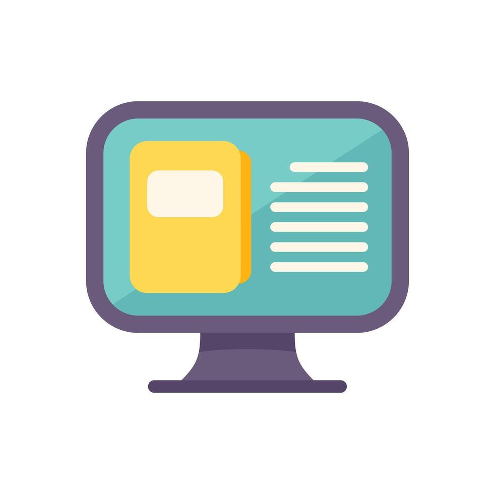 Computer displaying digital book for e learning experience vector