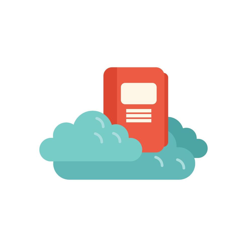 rojo libro descansando en un azul nube representando nube informática vector