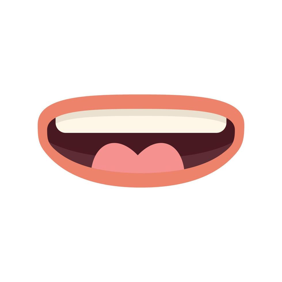 Cartoon mouth smiling showing teeth and tongue vector illustration