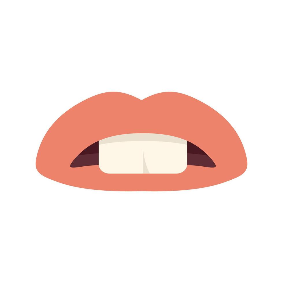 Woman mouth biting lip showing one tooth flat design icon vector