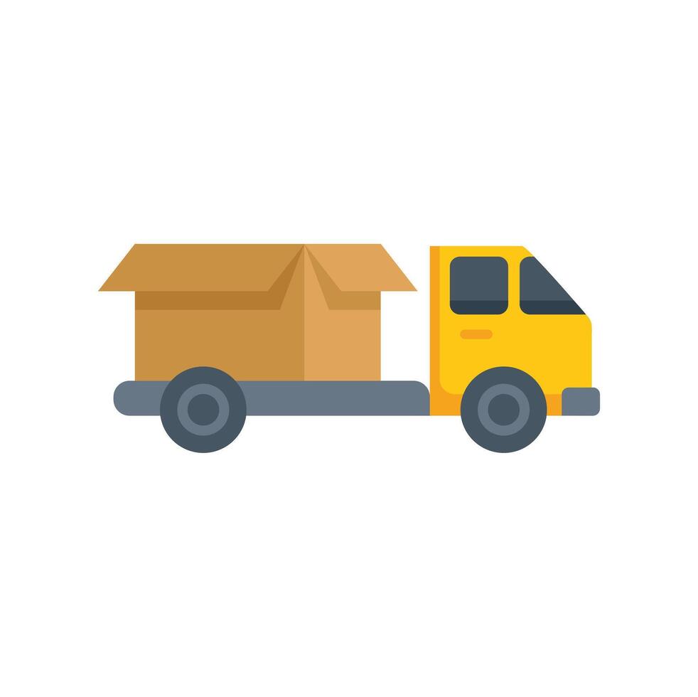 Delivery truck carrying a cardboard box on white background vector