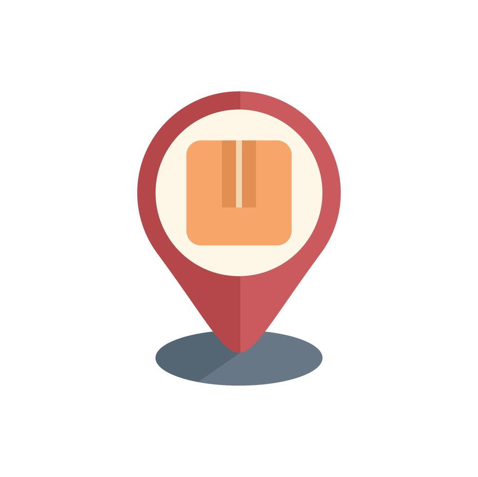 Red location pin pointing a cardboard box on white background vector