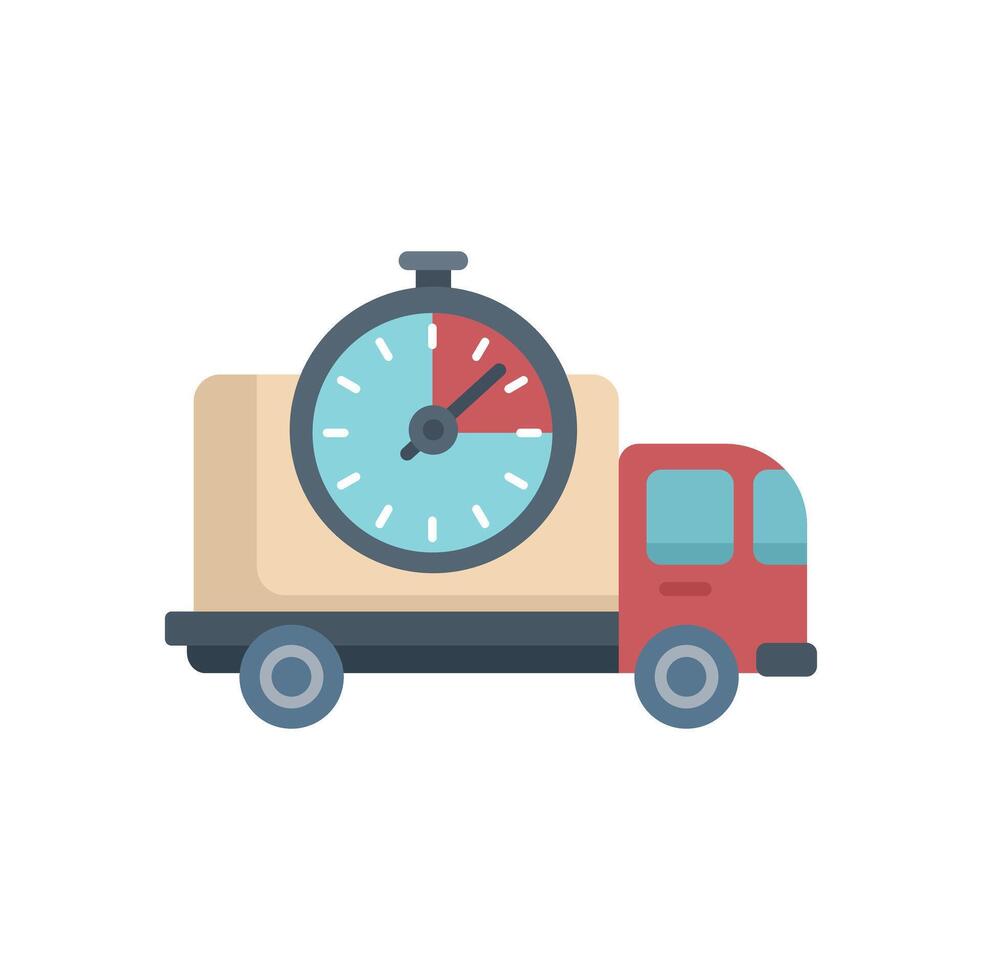 Delivery truck carrying a package and a stopwatch representing fast shipping service vector