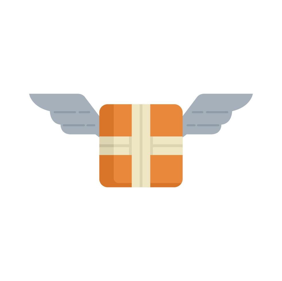 Orange gift box flying with wings express delivery concept vector