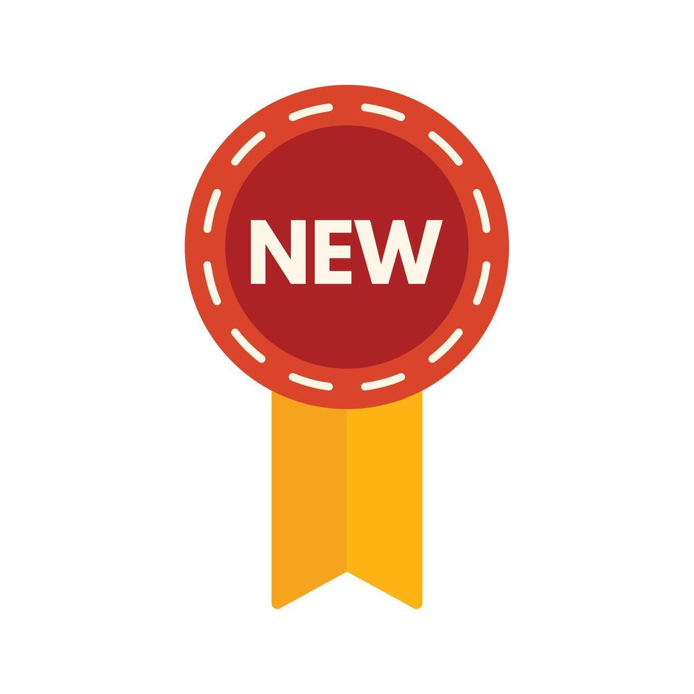 Red round new label with yellow ribbon is showing latest product vector