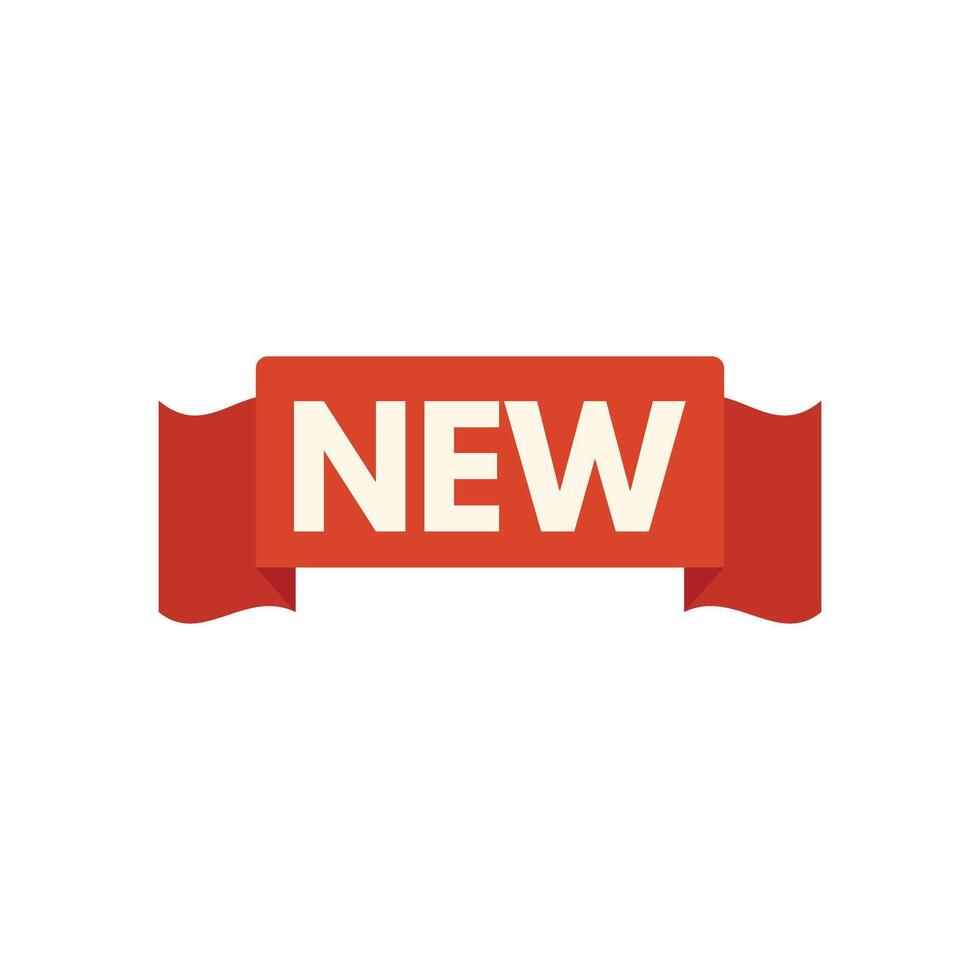 Red ribbon banner stating new with curved edges vector
