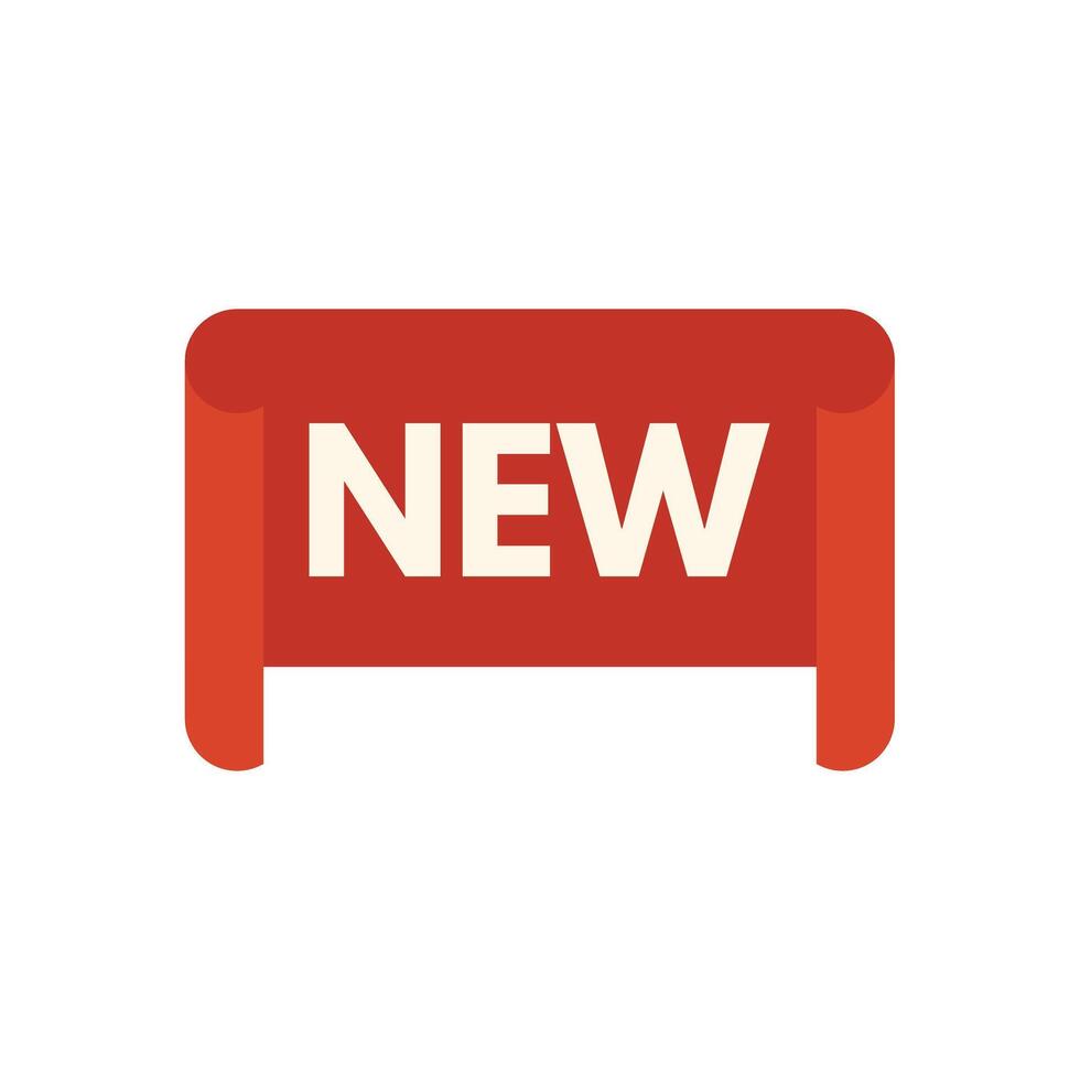 Red ribbon banner stating new with curled edges vector