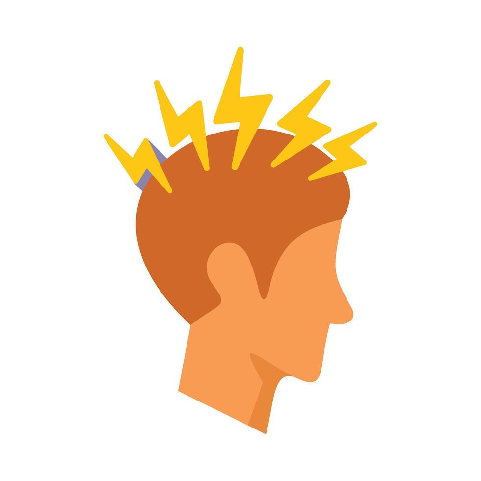 Man suffering from migraine with lightning bolts around head vector
