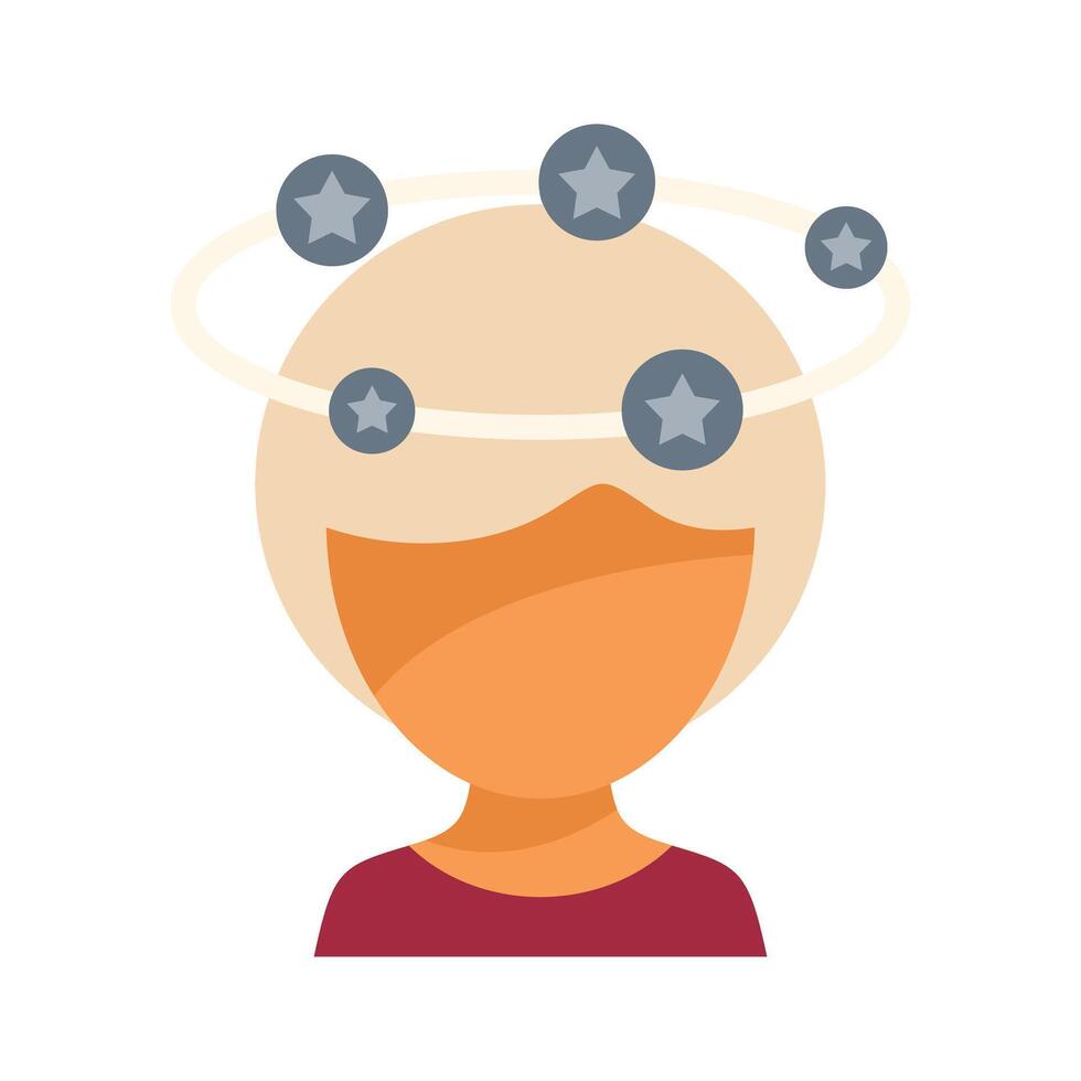 Woman feeling dizzy with stars spinning around head flat icon design vector