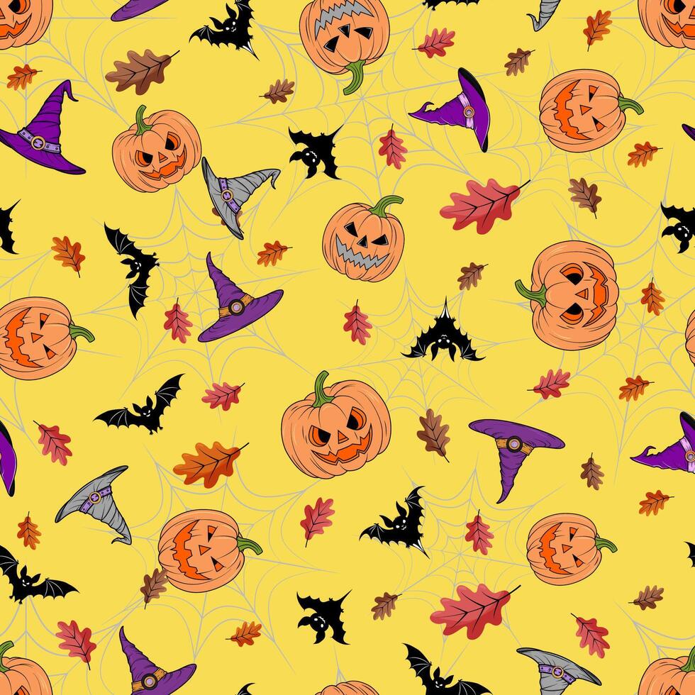Beautiful seamless pattern for Halloween on yellow background vector