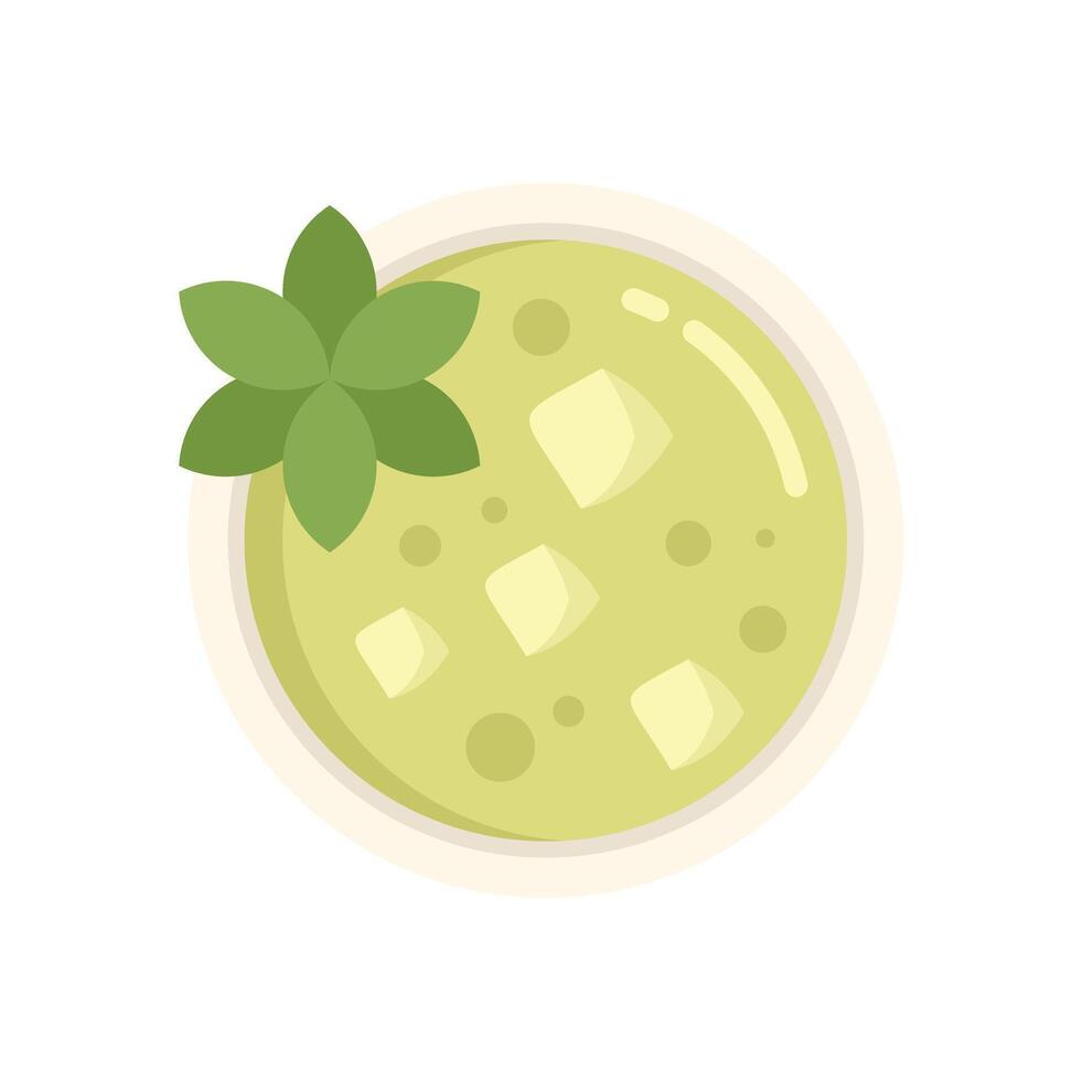Green vegetable soup with fresh herbs in bowl top view vector illustration