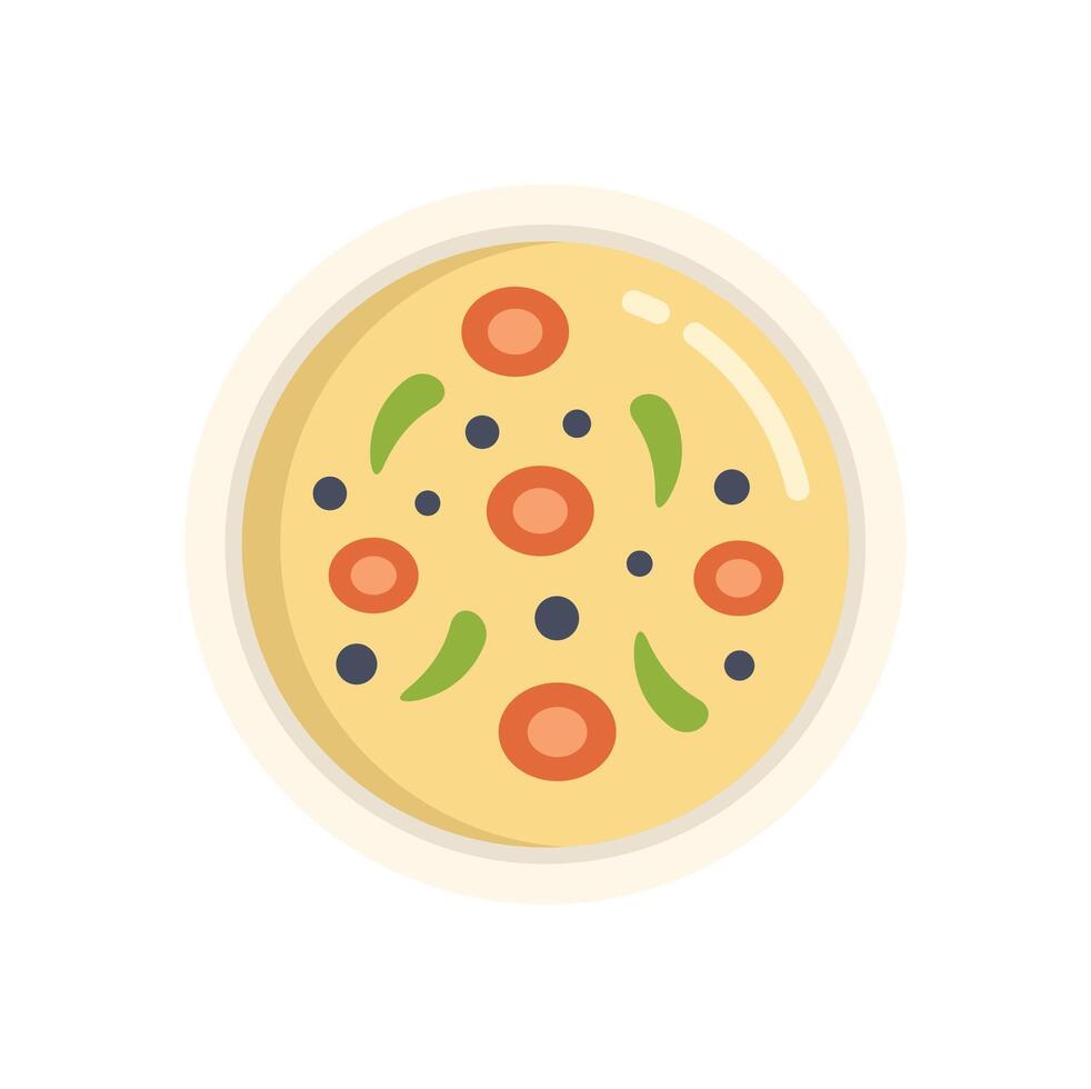 Delicious creamy soup garnished with vegetables in bowl vector
