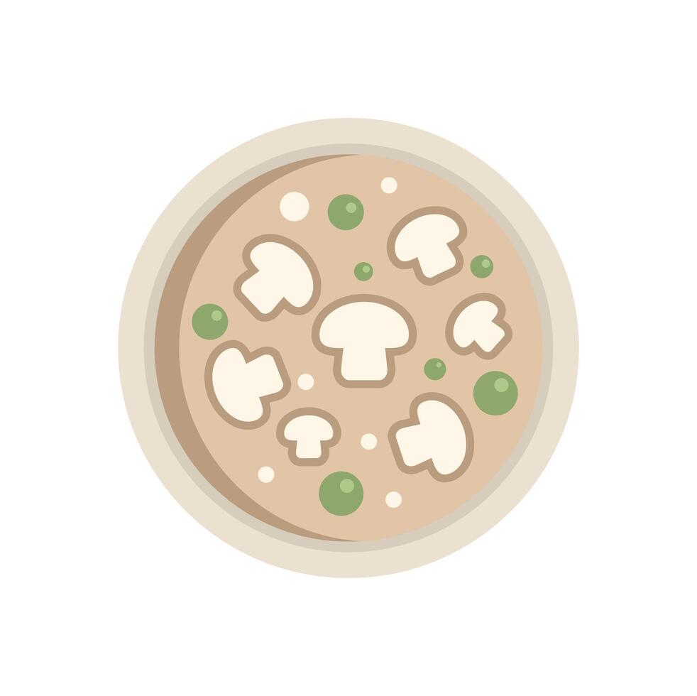 Bowl of soup containing mushrooms and peas appetising illustration vector