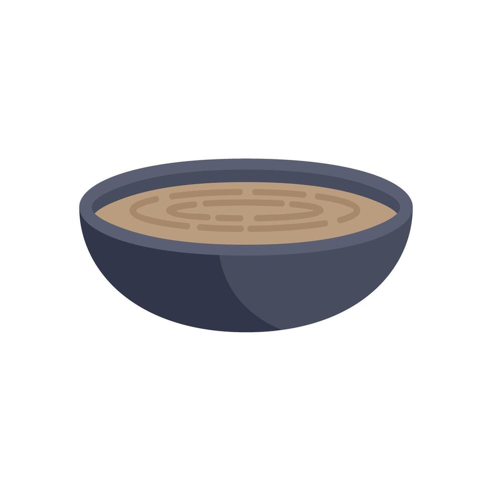 Blue bowl containing steaming hot soup on white background vector