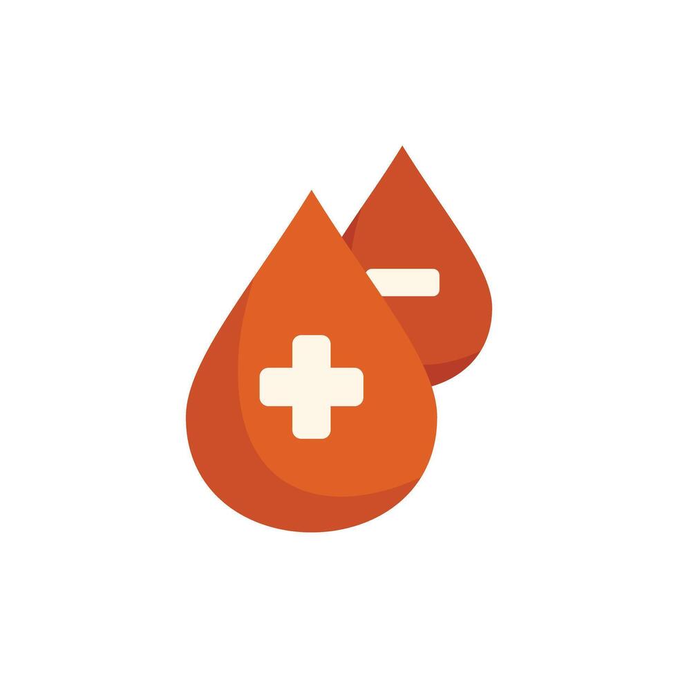 Blood donation, two blood drops with plus and minus sign representing blood groups vector