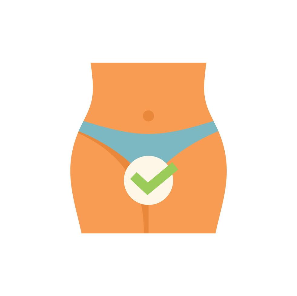 Woman body showing intimate hygiene depilation result with check mark vector