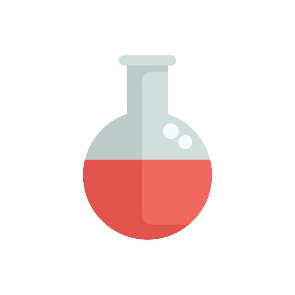 Round bottom flask containing red chemical solution is bubbling in chemistry experiment vector