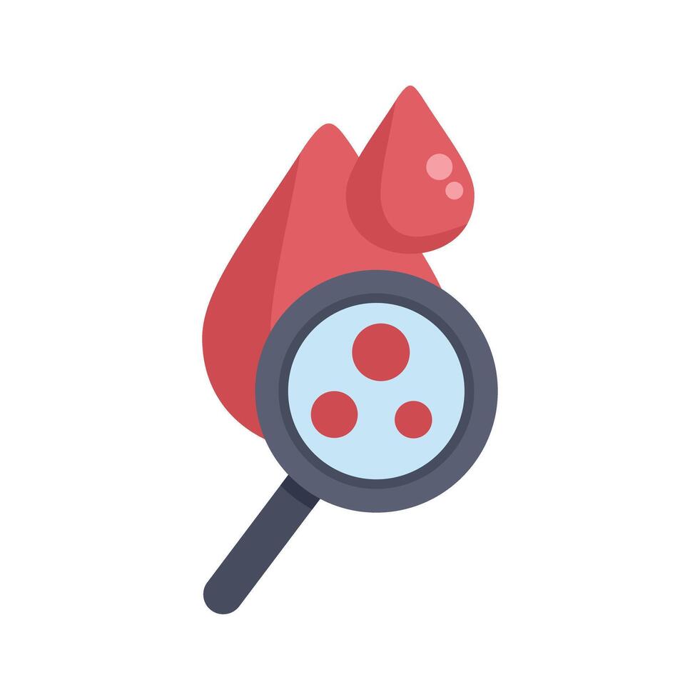 Magnifying glass investigating blood cells under microscope vector