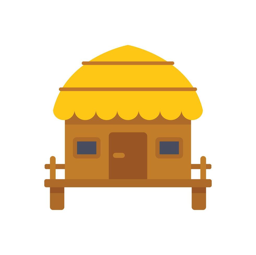 Wooden hut standing on stilts with thatched roof and wooden railings vector