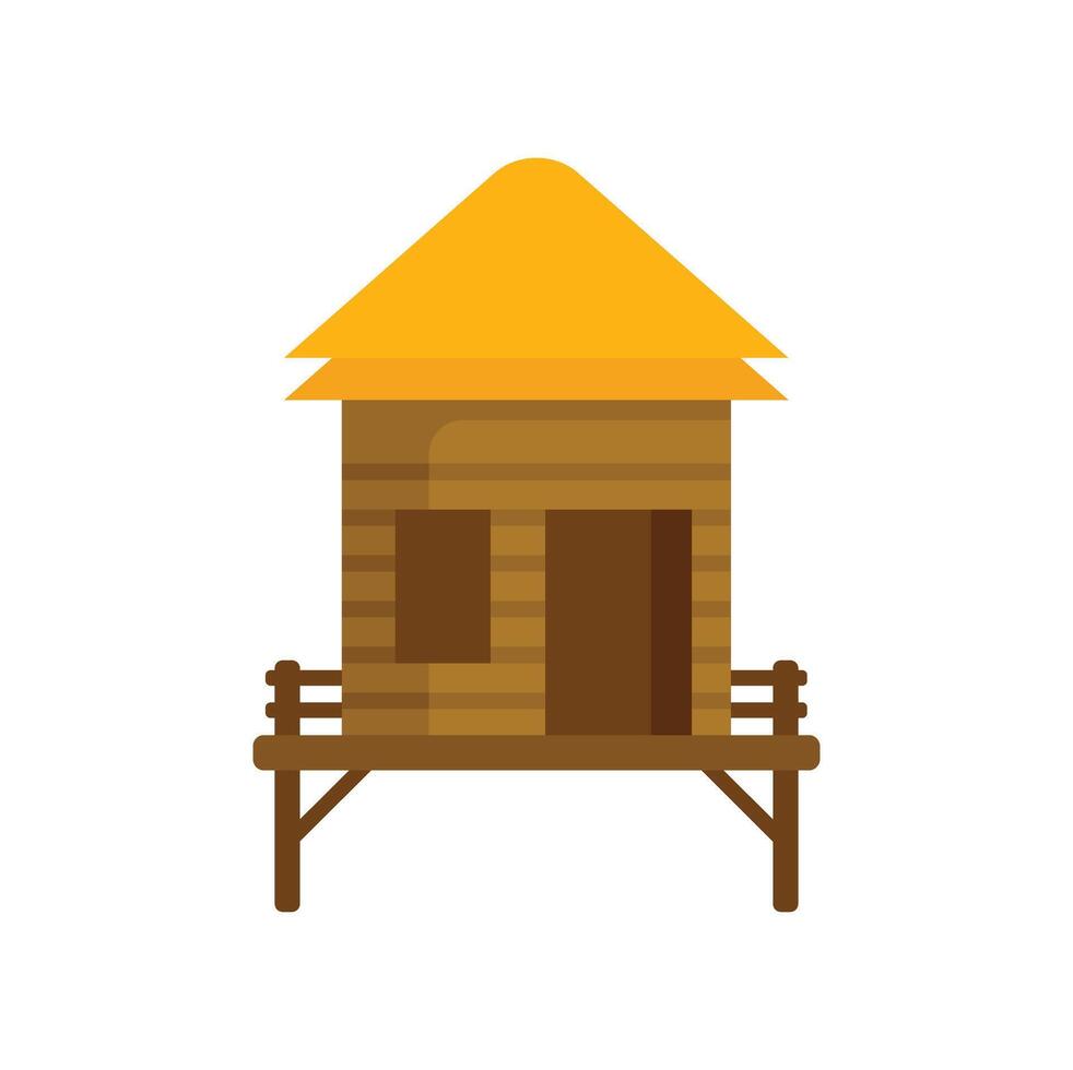Wooden hut standing on stilts with thatched roof for tropical accommodation vector