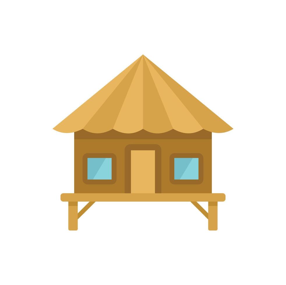 Wooden stilt house standing on legs with thatched roof for tropical vacation vector