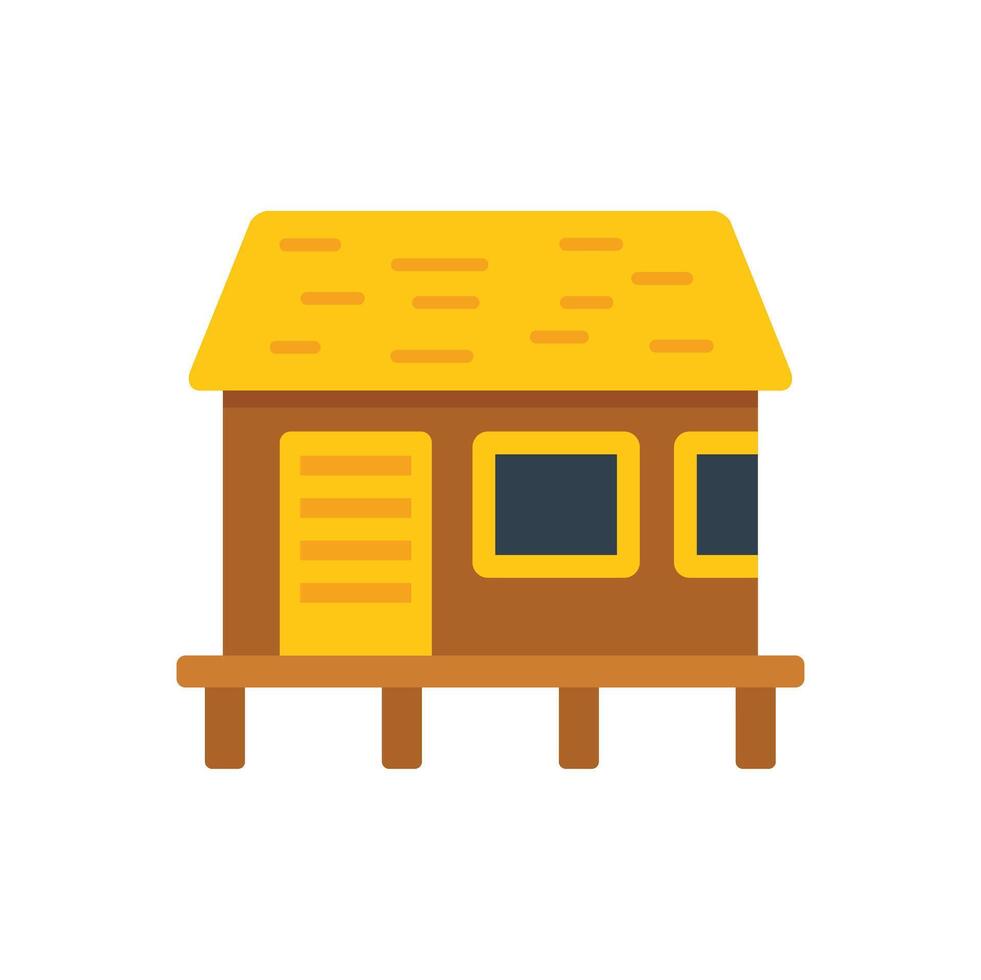 Wooden hut standing on stilts with thatched roof for tropical vacation vector