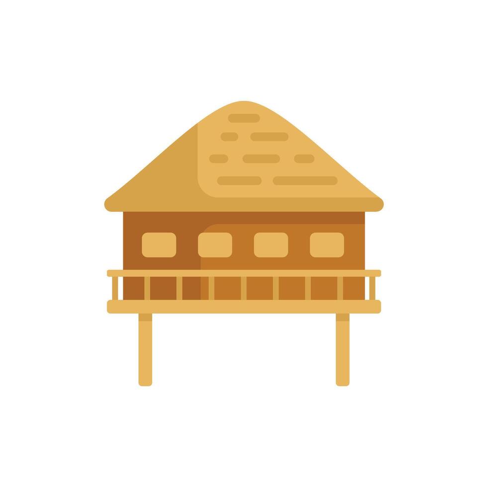 Wooden bungalow standing on stilts with thatched roof for tropical vacation vector
